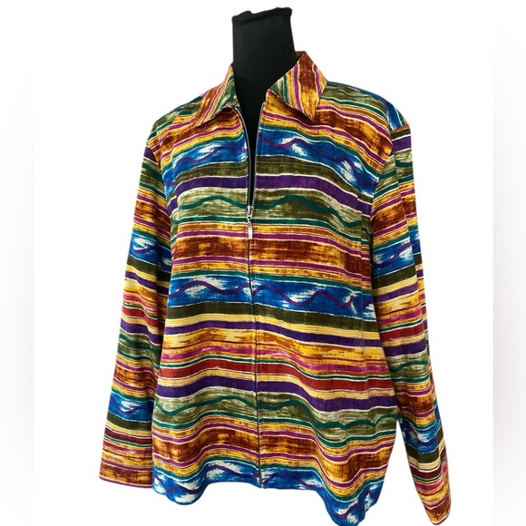 Coldwater Creek Multicolor Striped Cotton Jacket Boho Abstract Size 2X NWOT - Picture 3 of 15